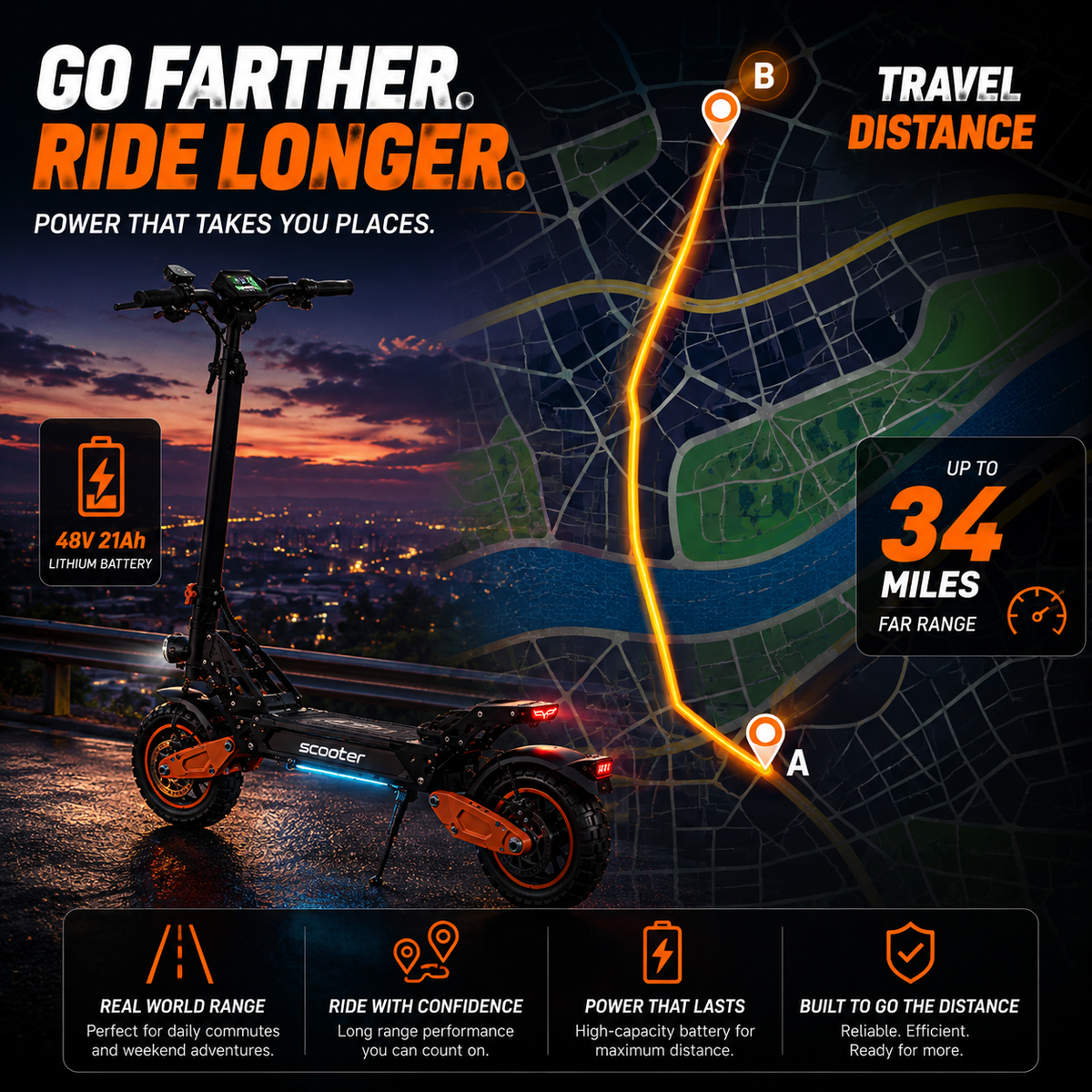 Off Road Scooter Electric Folding 1600W 40MPH 48V 21Ah 11