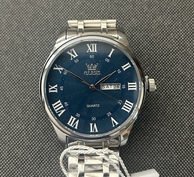 OLEVS Men's Sunburst Blue Dial Roman Numerals Quartz Stainless Steel 41mm