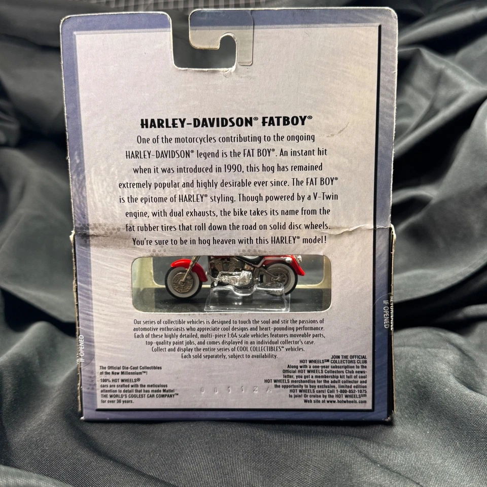 100% Hot Wheels Harley-Davidson Fat Boy Motorcycle Limited Edition Adult Car - Image 2 of 4