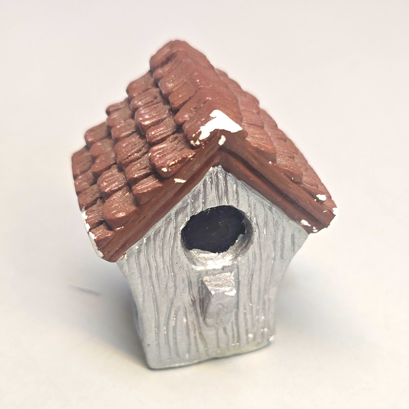 Rustic Birdhouse Figurine Small Plaster Hand Painted 3D, Signed AJ 1995