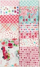Charm Packs Valentine Love Hearts Floral Red Truck Die cut Precuts Fabric 5"