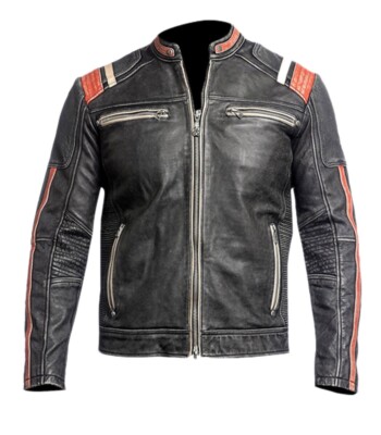 New Men's Genuine Cowhide Leather Jacket Black Slim fit Biker jacket