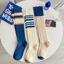 3 Pairs Women High Striped Over Knee Long Socks Stockings Stripe Tube Soccer