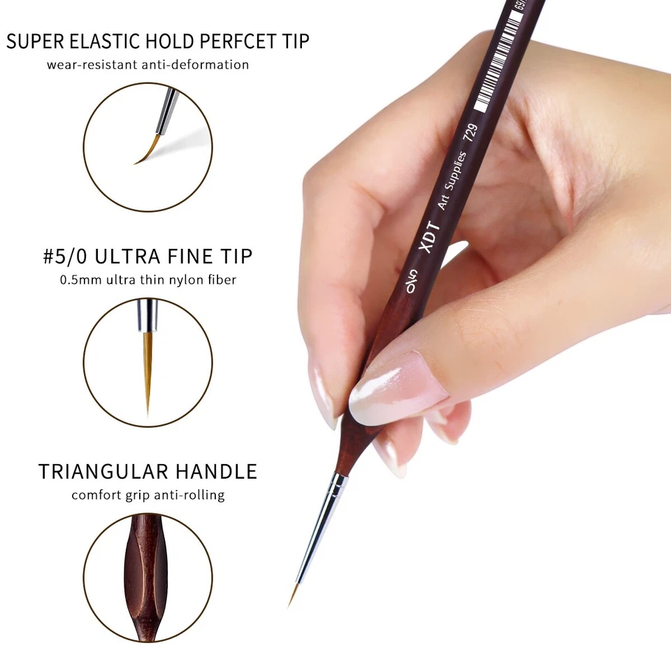 XDT#729 Mini Fine Detail Liner Art Brush 5Pc #00000 Set Nail Model - Image 4 of 4
