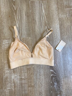Lively Wireless Bralette 42268, Mesh Stretch, Plunge Front Nude Beige size 2 NWT