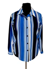 SUSAN GRAVER STYLE Women Button Up Vertical Striped Size L Long Sleeve 160P