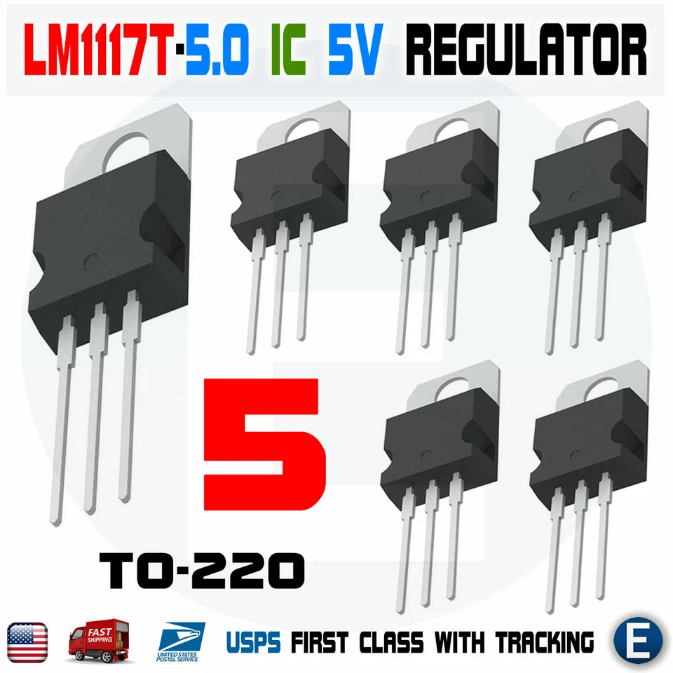 5pcs LM1117T-5.0 LM1117 LD1117 5.0V TO-220 Voltage Regulator 0.8A 5V - Image 1 of 4