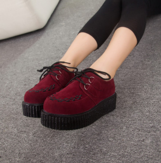 WOMENS LADIES FLATFORM PLATFORM LACE UP GOTH PUNK BROTHEL CREEPERS SHOES  SIZE