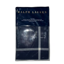 Ralph Lauren Modern Equestrian Windowpane King Pillow Sham Navy Cream