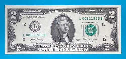 February 1, 1935 / 2 January 1935 L 00211935 B BIRTHDAY Note $2 Two Dollar Bill - Picture 2 of 3
