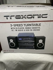 Trexonic 3-Speed Turntable with CD Player, Dual Cassette Player, BT, FM Radio & 