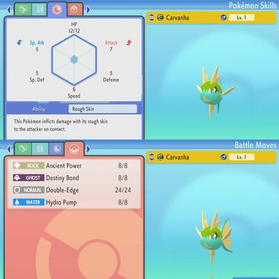  Shiny Carvanha 6IV  Pokemon Brilliant Diamond Shining Pearl Max EV Battle Ready