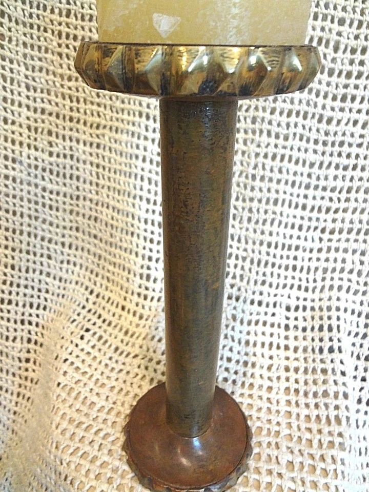 Hand Made Crafted Solid Brass 10" Pillar Candle Stick Holder with Gold Accent  - Image 3 of 4