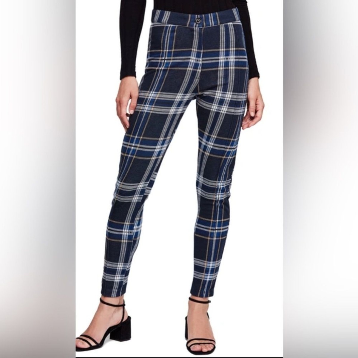 Free People Carnaby Plaid Pant Blue Size OB 926551 Pleated