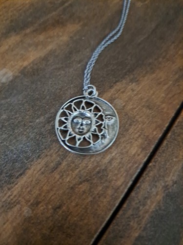 Sterling Silver 925 "MOON AND SUN" PENDANT CHAIN NECKLACE 16" - Picture 4 of 6