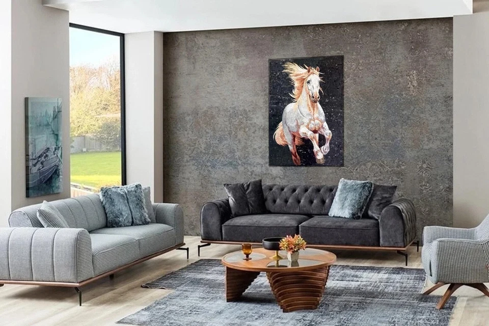 32" x 40" caballo corriendo mosaico arte de pared mural hecho a mano mármol mosaico azulejo Foto 2 de 4