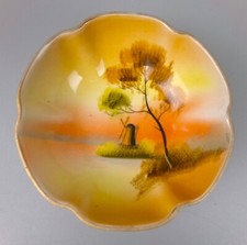 Antique Noritake Dish Plate Bowl. Hand Decorated Yellow Orange Windmill VTG 4.5"
