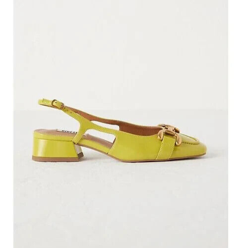 Anthropologie Bibi Lou Carol Leather Square-toe Slingback Pumps Lime Green