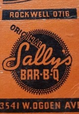 Original Sally's BBQ vintage matchbook cover match Corp 