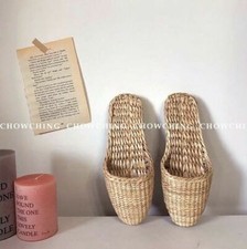 Vintage Lady Unisex Natural Straw Woven Slipper Shoe Sandal Flip Flop Handmade