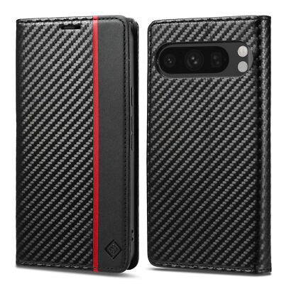 For Google Pixel 10 Pro XL 9 8 7 Magnetic Carbon Fiber Pattern Wallet Stand Case