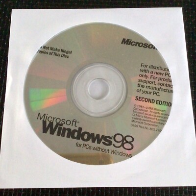 Microsoft Windows 98 SE Second Edition Full Operating System W/ Key Genuine