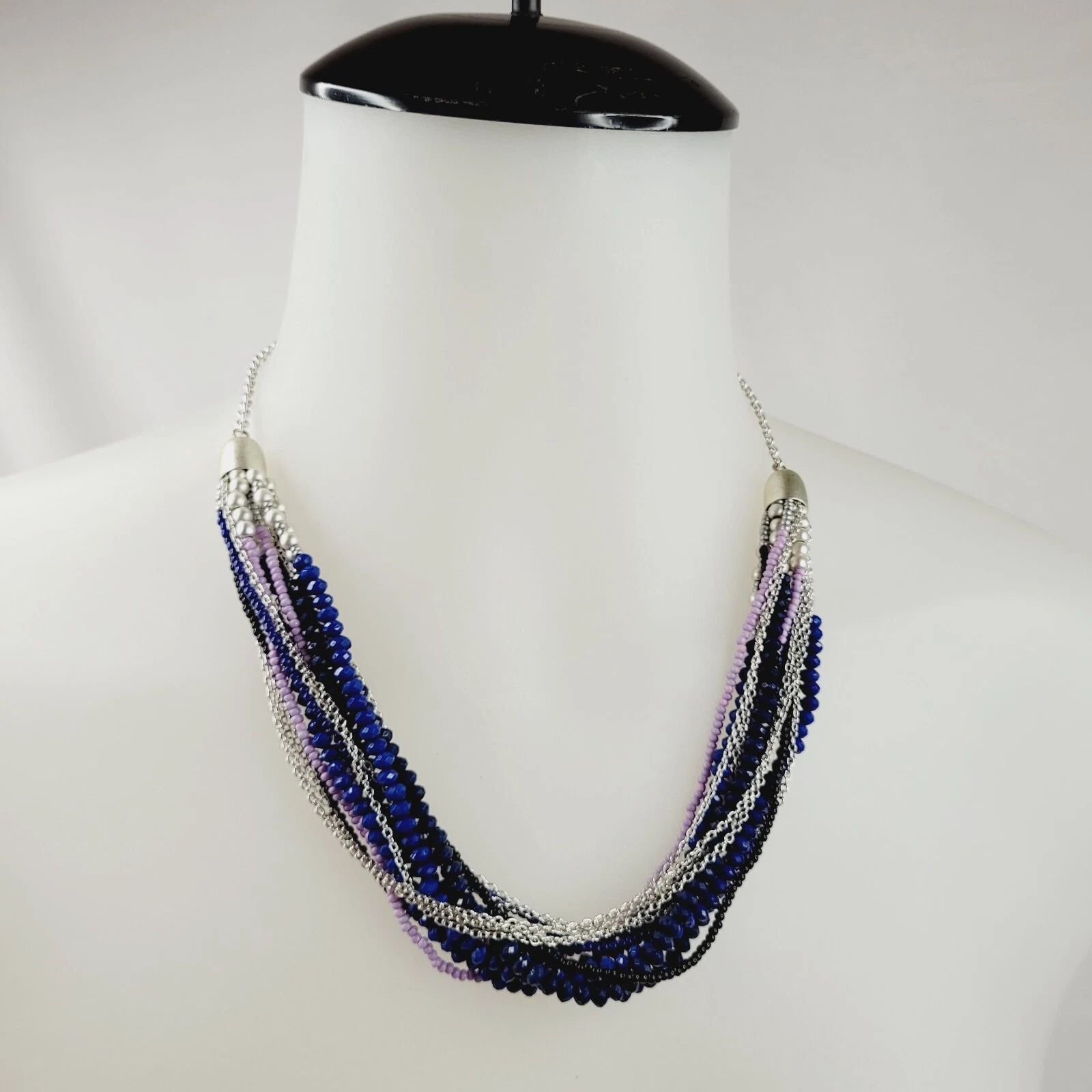 VETEMENTS Collana Collare Gioielli Moda Multifilo Catena Perline Argento Lavanda Blu