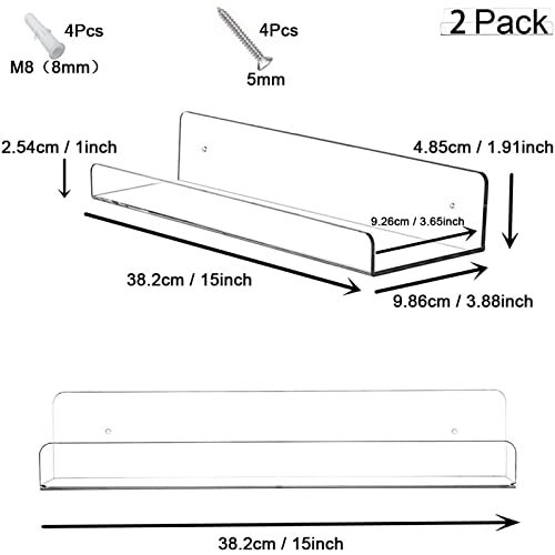 2 Pack Acrylic Floating Wall Shelf for Books Display Figures Polish Organizer