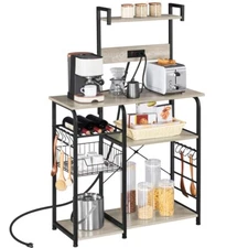 55″ Kitchen Bakers Rack with Power Outlet Utility Storage Shelf Microwave Stand