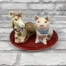 Fitz & Floyd Classics Country Chic Salt Pepper Pig Goat Shakers Tomato Tray 