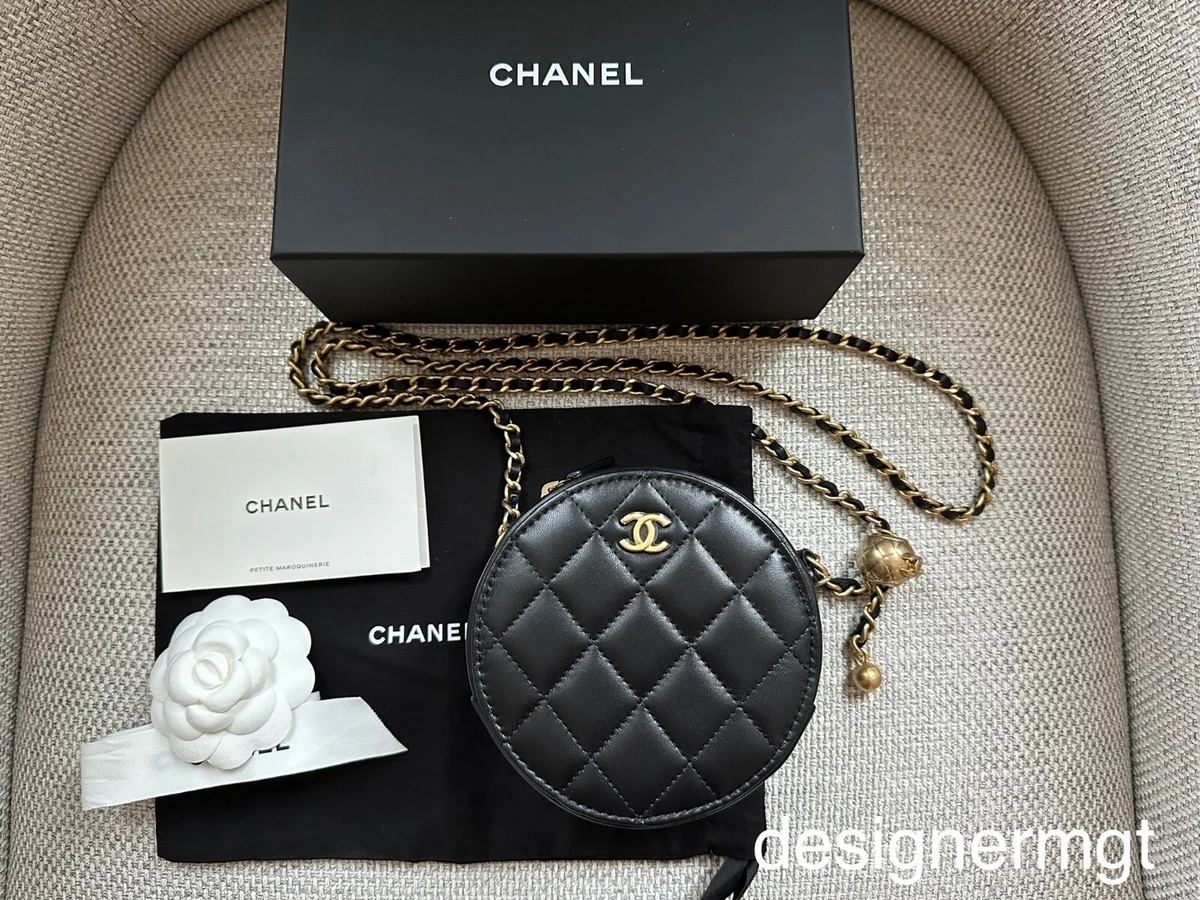 New 23C CHANEL Black Quilted Mini Small Vanity Top Handle Bag Handbag Gold  