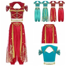 Women Satin Bloomers Sweetheart Crop Top Flowing Belly Dance Outfit Stretchy