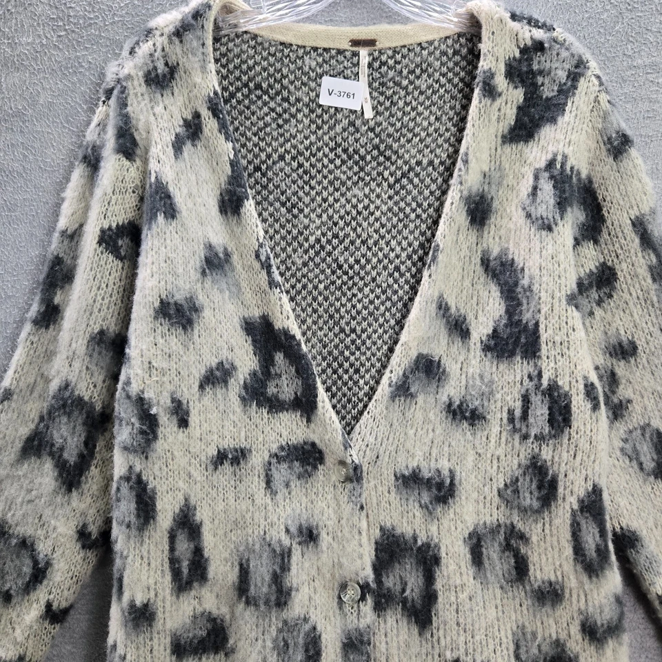 Suéter Free People Mujer M Crema Leopardo de las Nieves Fuera de África Cárdigan Mezcla de Lana Foto 3 de 4