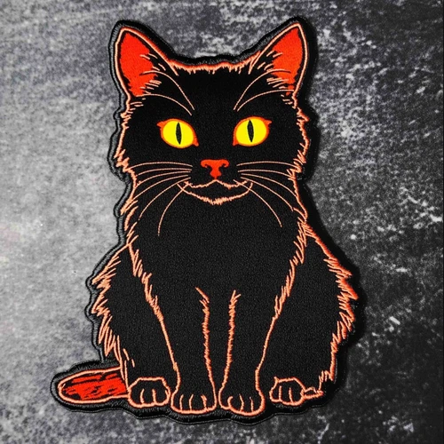 Black Cat Peeker Embroidered Applique Iron On Patch Halloween Trick or Treat
