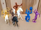 Louis Marx & Co. 1964 Plastic Cowboys Indians Figures Vintage 6" & 3" + 3 Horses