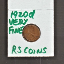 1920D   VERY FINE   LINCOLN CENT   VERY FINE  1920D  /  RS COINS #22i  FREE SHIP