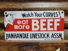 VINTAGE FARM PORCELAIN SIGN RARE OLD PANHANDLE LIVESTOCK RANCH EAT MORE BEEF COW