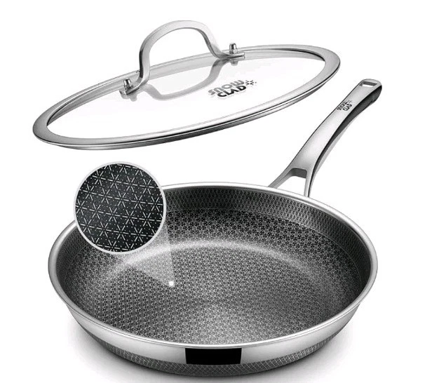 Non Stick Frying Pan, 12-inch with Lid, Hybrid Fajita Pans Nonstick, PFOA Free