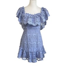 Saint & Sinners Womens Lace Ruffle Mini Dress XS Blue Off The Shoulder Cowgirl