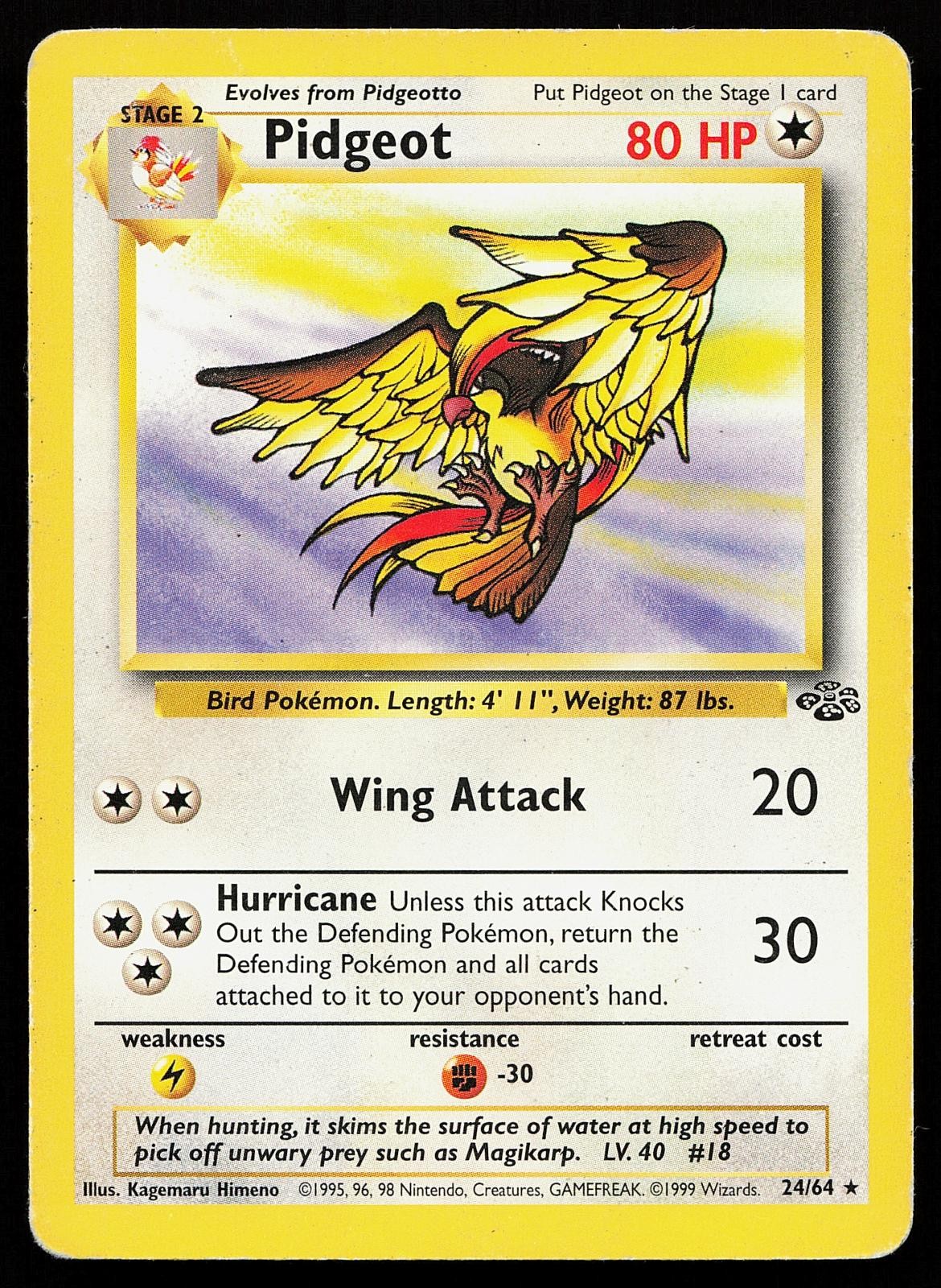 Pidgeot 24/64 Unlimited Rare Jungle Pokemon Card