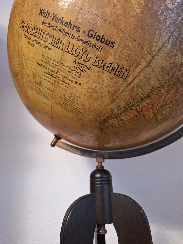Antike Weltkugel, Erdglobus-Verkehrs-Schifffahrts-Globus, Rarität ! - Bild 3 von 4