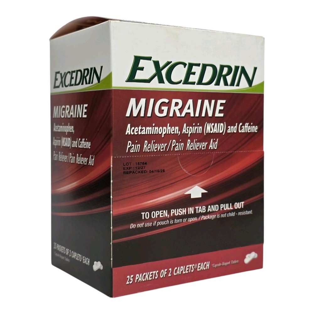 Excedrin Migraine Caplets 25 Packets of 2 (25/2s) Display Box Exp. Date 01/2028+