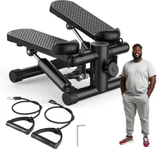Black Mini Stepper with Resistance Bands Twist Stair Steppers for Home Exercise