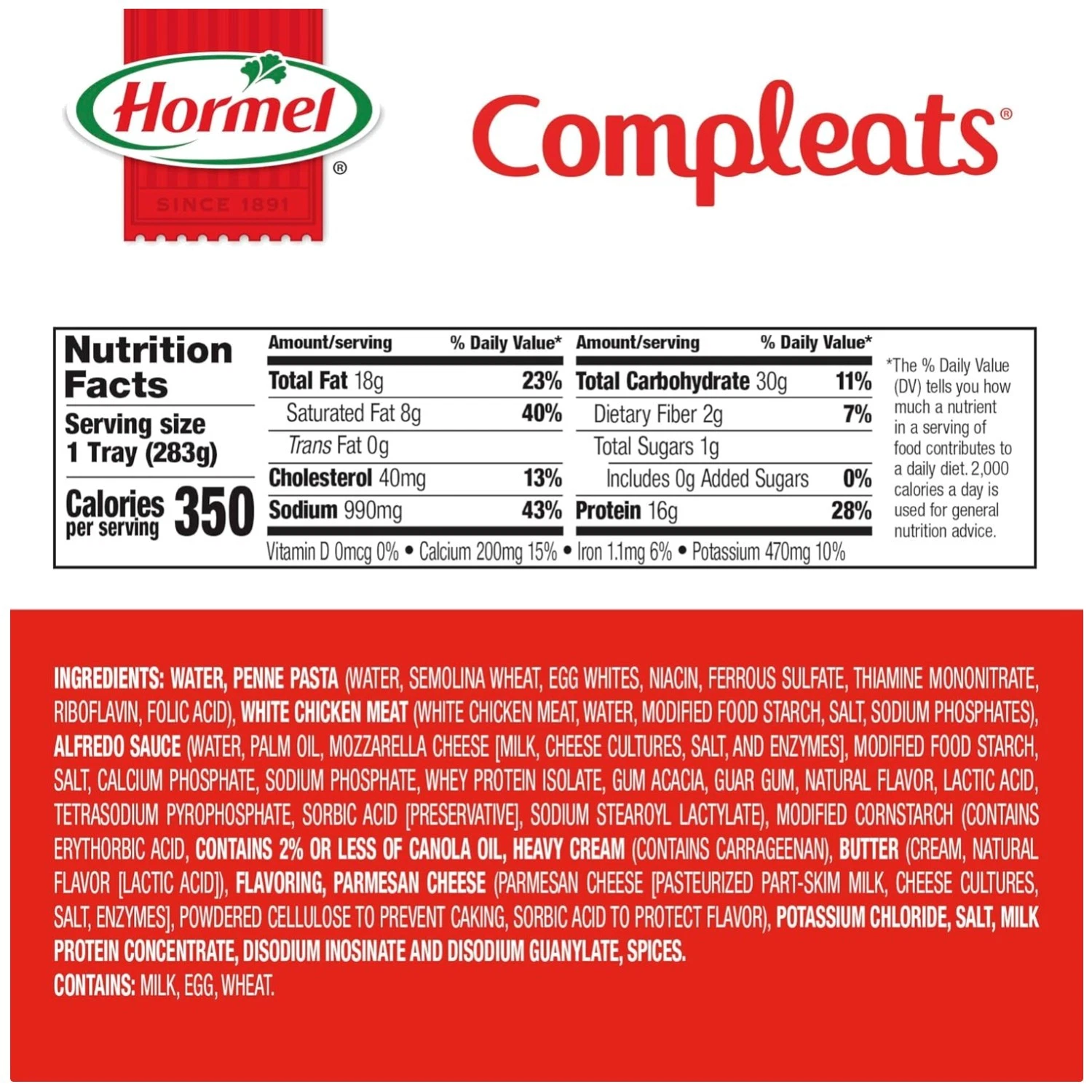 Convenient Hormel Chicken Alfredo Trays, 6 Portions
