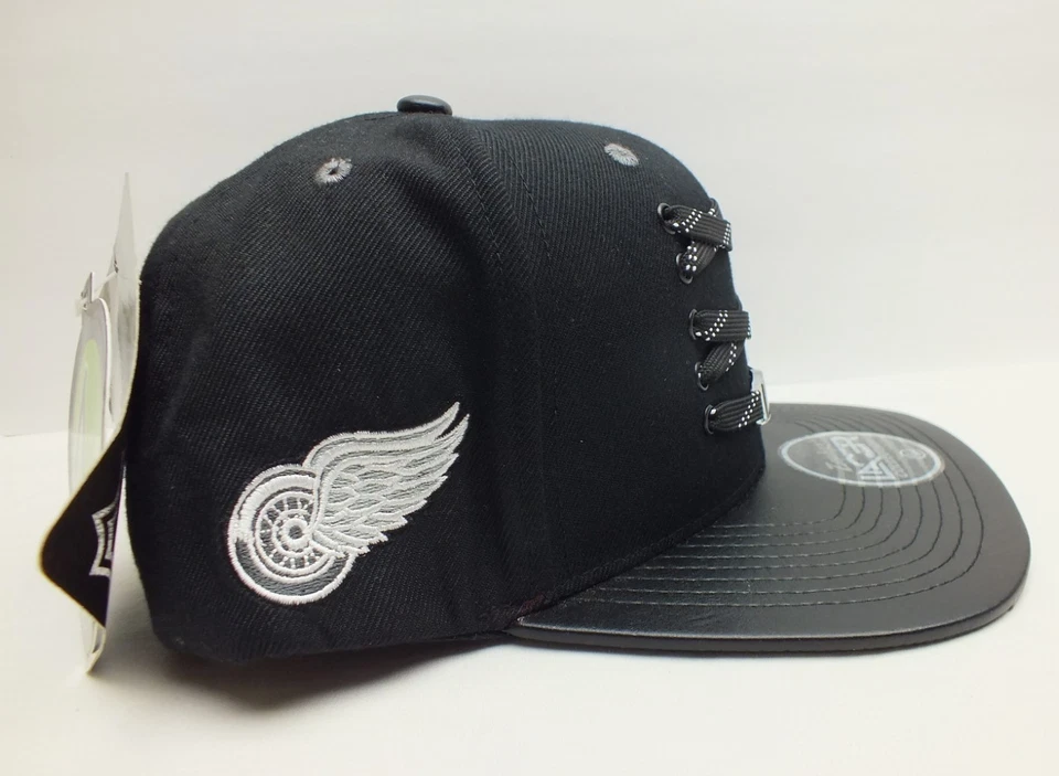 DETROIT REDWINGS NHL Snapback Cap Hat Laced Leather Brim 90s VTG Blk NWT Zephyr - Image 2 of 4