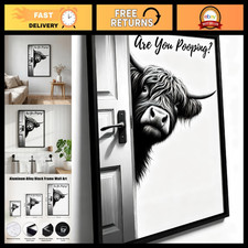 Highland Cow Bathroom Wall Art - Funny Pooping Cow Poster Print 8x10in Decor