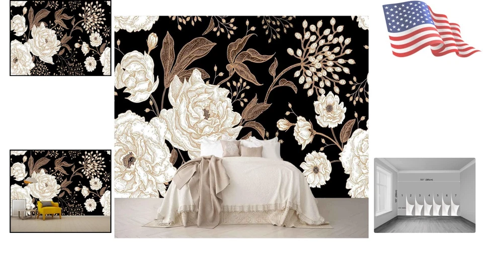 Mural Papel Pintado Floral Vintage Impermeable - Elegante Diseño de Seda para Salones Foto 2 de 4