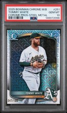 2025 BOWMAN CHROME MEGA BOX PROSPECTS STEEL METAL TOMMY WHITE 047/100 PSA 10