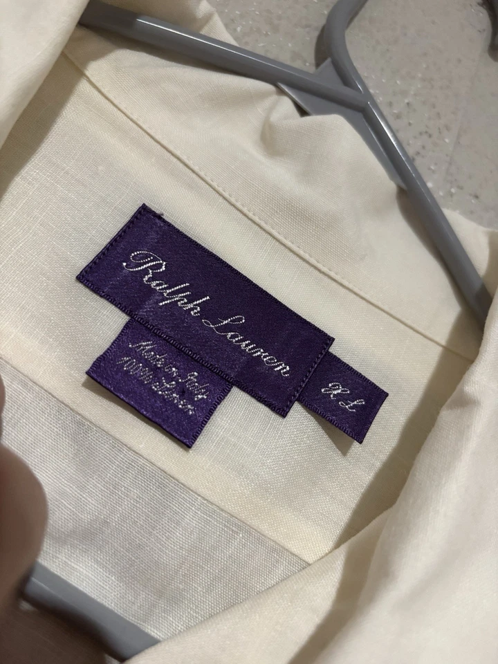 Purple Label Ralph Lauren кремовый белый лен на пуговицах мужские XL сделано в Италии - Изображение 4 из 4