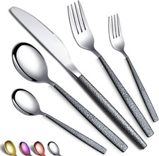 Set Di Posate 30 Pezzi Con Manico Nero, Coltelli in Acciaio Inox, Cucchiai, Forc